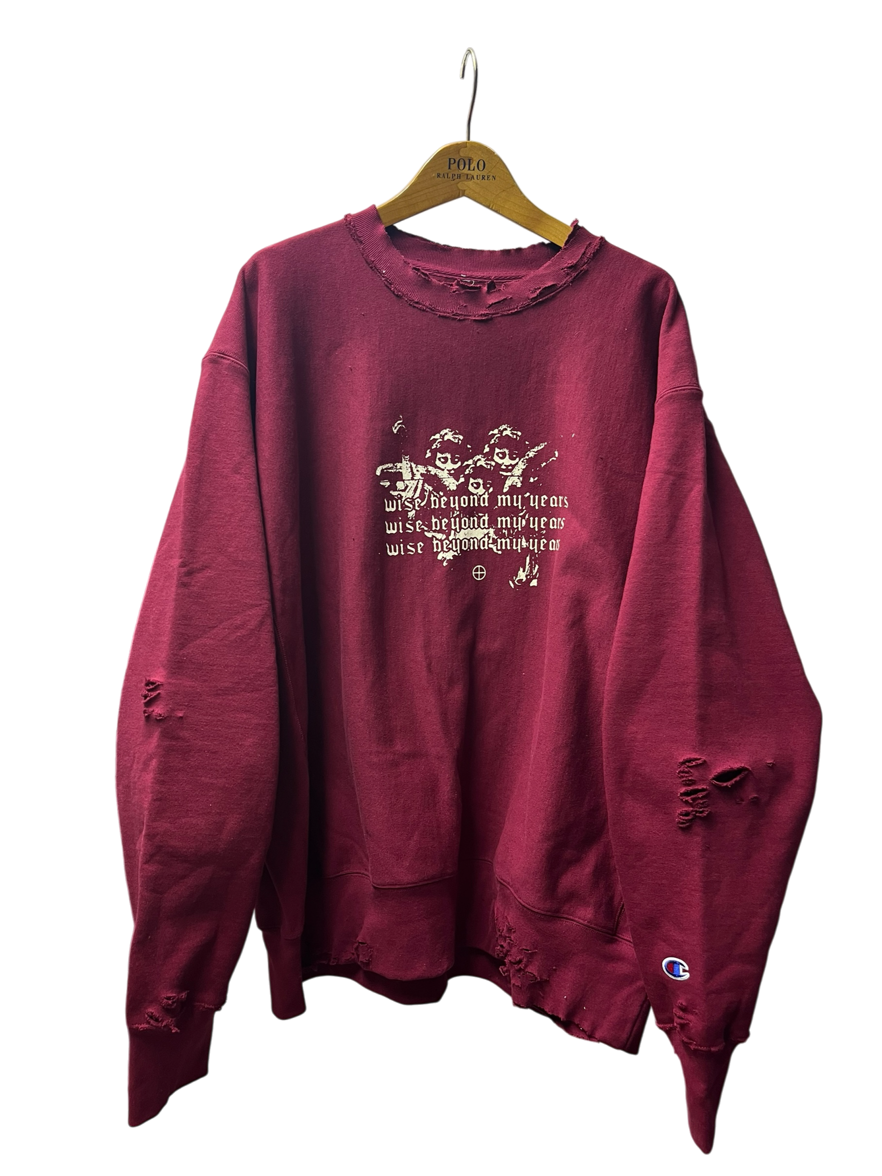 Deep Cherry Red’ Distressed Crewneck (XL)